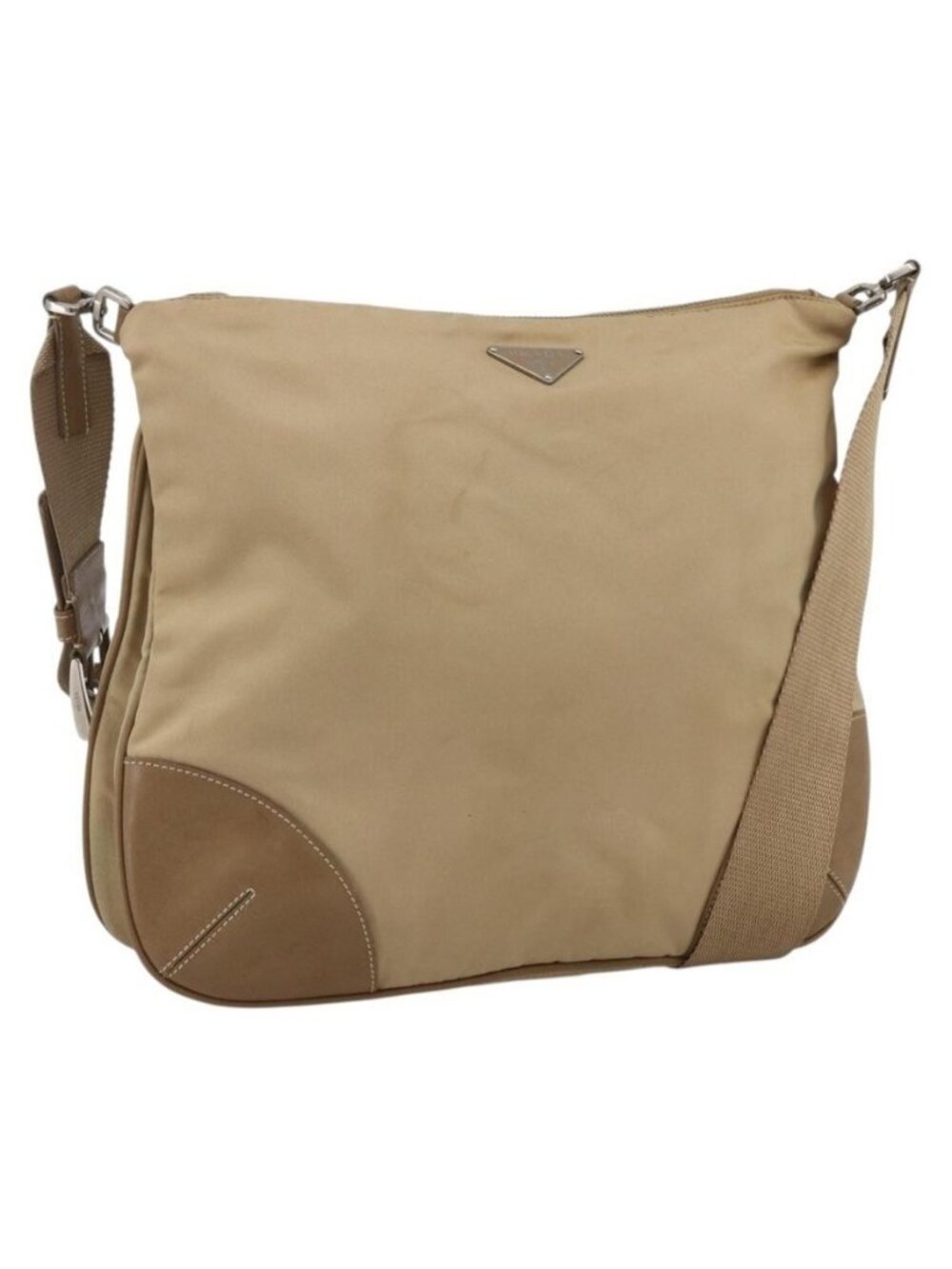 Authentic PRADA Shoulder Bag Nylon Beige Silver